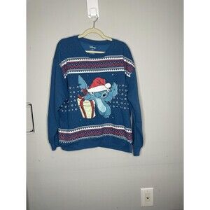 Disney Stitch Ugly Christmas Sweatshirt Womens 3XL Blue Light Up Holiday
